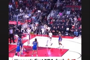 有在关注！余嘉豪社媒转发杨瀚森NBA生涯首次扣篮